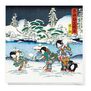 Pack of 8 christmas greeting cards illustrating 4 characters in traditional japanese garments having fun in snowball fight 